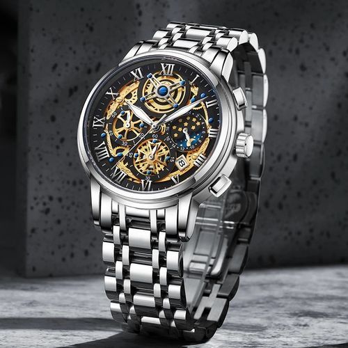 OVERFLY LIGE Mens Watch Analog Chronograph Luxury Watch Gold and  Steel Strap Wrist Watch For Men