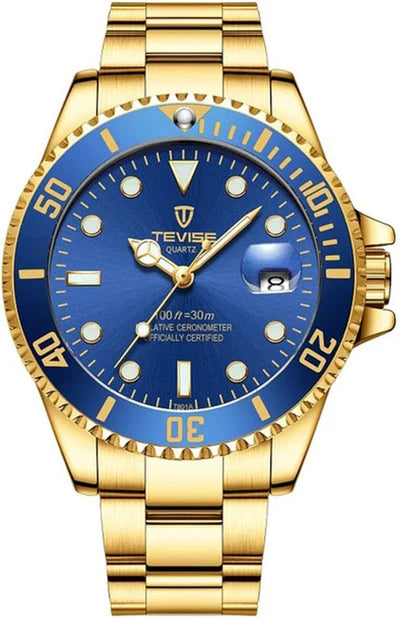 OVERFLY TEVISE Automatic Skeleton Mechanical Luxury Watch for Men (T801-Gold-Blue)