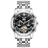 OVERFLY TEVISE Automatic Mechanical Luxury skeleton wrist watch stainless steel strap Analog Watch For Men