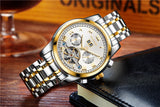 OVERFLY TEVISE Automatic Mechanical Luxury skeleton wrist watch stainless steel strap Analog Watch For Men