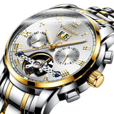 OVERFLY TEVISE Automatic Mechanical Luxury skeleton wrist watch stainless steel strap Analog Watch For Men