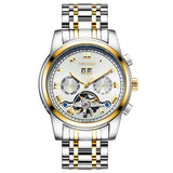 OVERFLY TEVISE Automatic Mechanical Luxury skeleton wrist watch stainless steel strap Analog Watch For Men