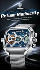 POEDAGAR Mens Dual Time Chronograph Luxury Watch Wrist Watch For Men Analog-Digital Watch