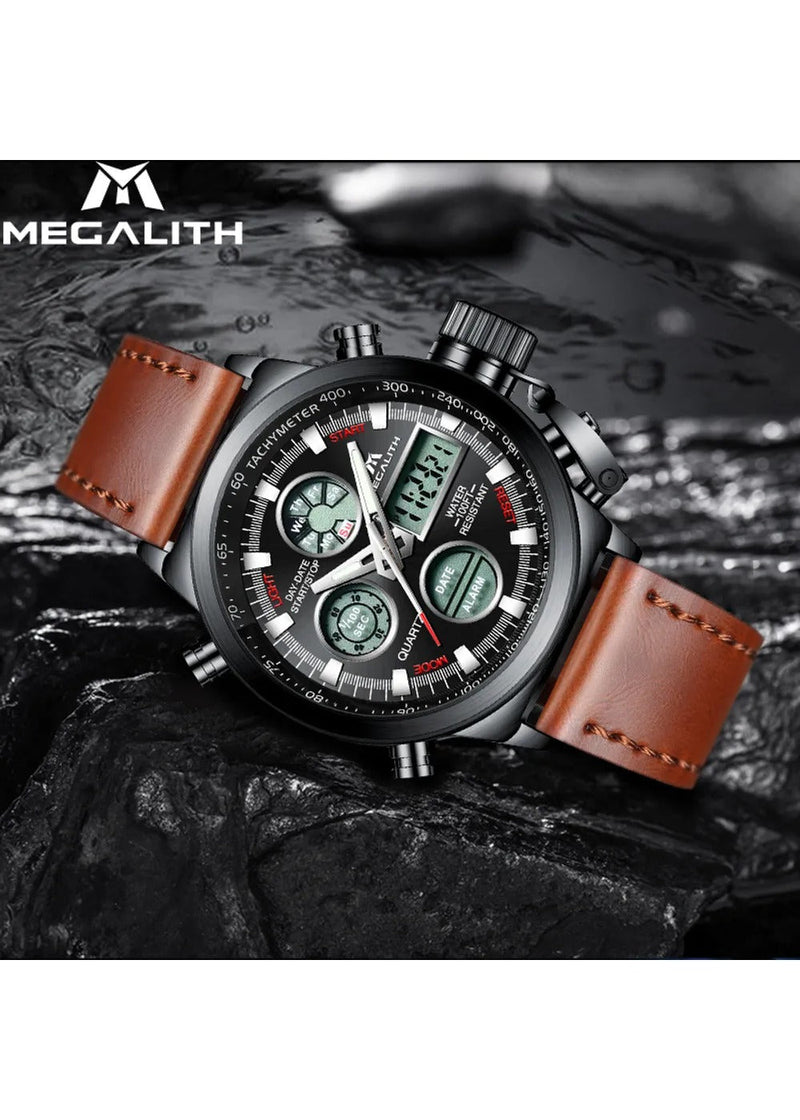 OVERFLY Megalith Analog-Digital Chronograph Sports Leather Strap Watch For-Men 3003