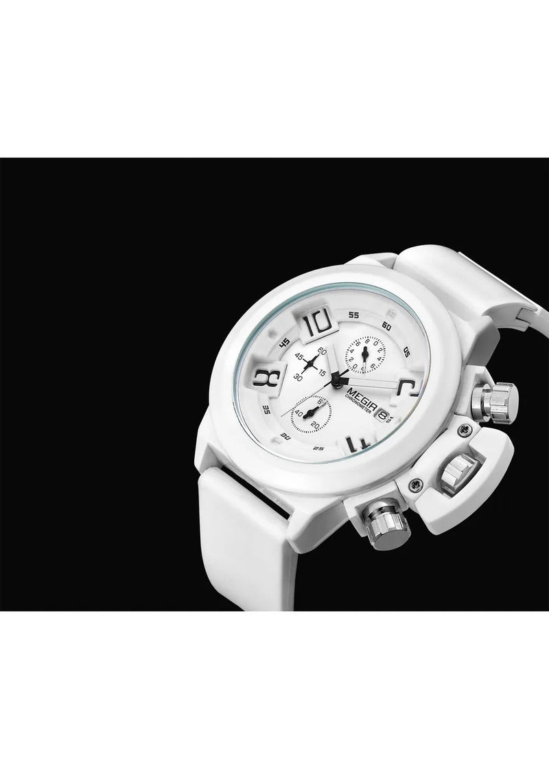 Megir-MG-2002-White Analog Mens Chronograph Watch