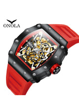 OVERFLY Onola Automatic Mechanical Skeleton Unique Dial Luxury Men's Watch (NOW IN INDIA)3829-BLK-RED