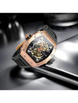 OVERFLY Onola Automatic Mechanical Skeleton Unique Dial Luxury Men's Watch (NOW IN INDIA)3829-Black-Rose Gold