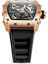 OVERFLY Onola Automatic Mechanical Skeleton Unique Dial Luxury Men's Watch (NOW IN INDIA)3829-Black-Rose Gold