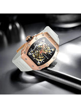 OVERFLY Onola Automatic Mechanical Skeleton Unique Dial Luxury Men's Watch (NOW IN INDIA)3829-White-Rose Gold