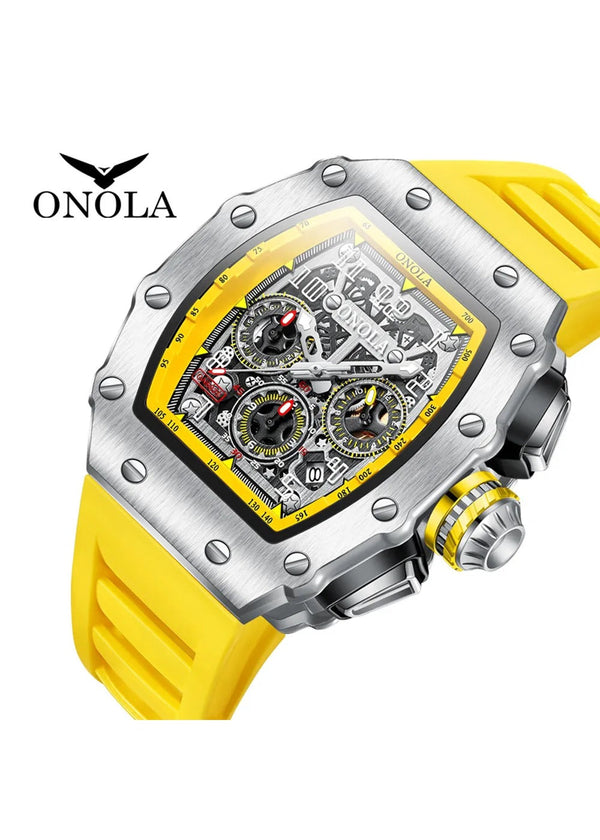 OVERFLY Onola Unique Dial Chronograph Luxury Men's Watch (NOW IN INDIA)6826-Yellow-Silver