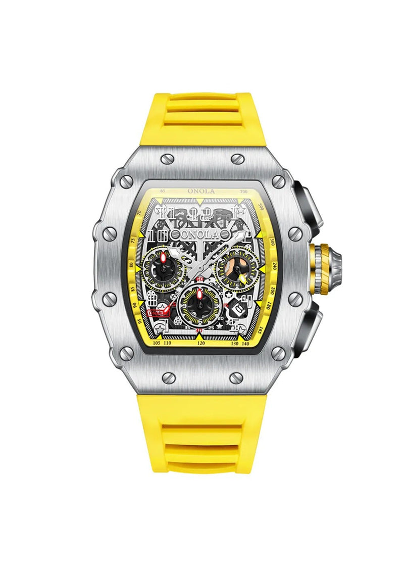 OVERFLY Onola Unique Dial Chronograph Luxury Men's Watch (NOW IN INDIA)6826-Yellow-Silver