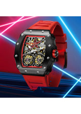 OVERFLY Onola Double Tourbillon Automatic Skeleton Mechanical Flywheel Unique Dial Luxury Men's Watch - 6828-BLK-RED