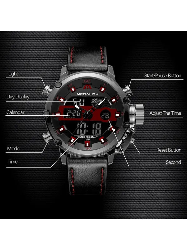 OVERFLY Analog Digital Chronograph Dual Time watch For-Men (NOW IN INDIA) MEGALITH 8051 Black-Brown