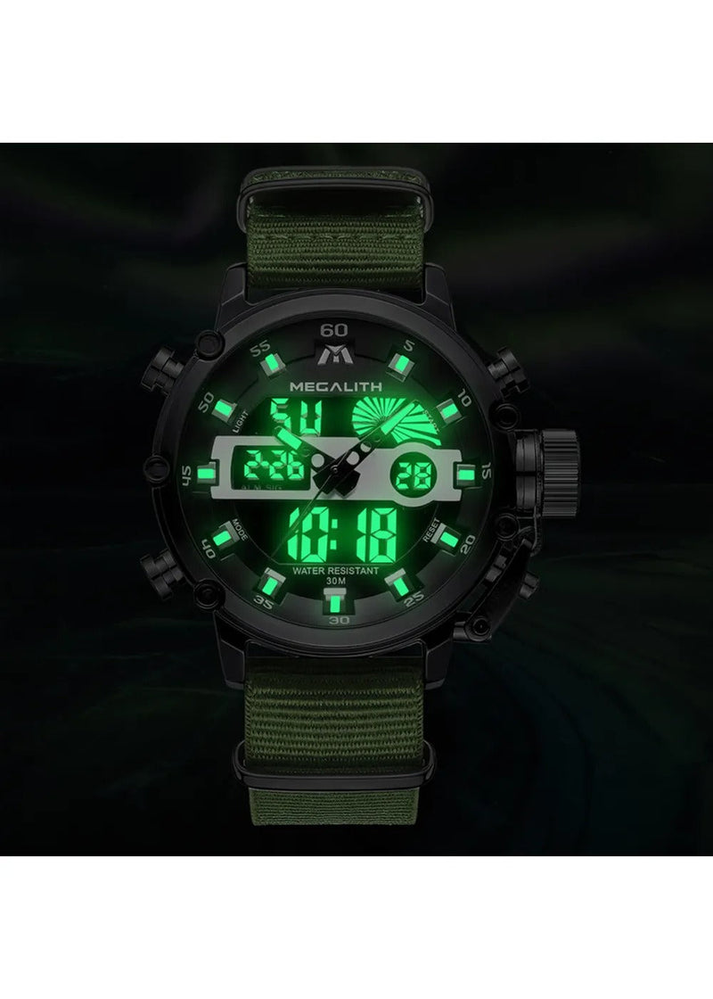 OVERFLY Analog Digital Chronograph Dual Time watch For-Men (NOW IN INDIA) MEGALITH 8051 Black-Green