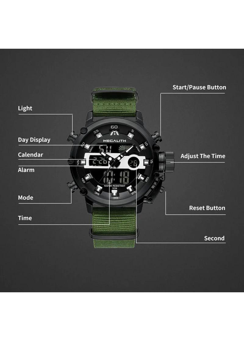 OVERFLY Analog Digital Chronograph Dual Time watch For-Men (NOW IN INDIA) MEGALITH 8051 Black-Green