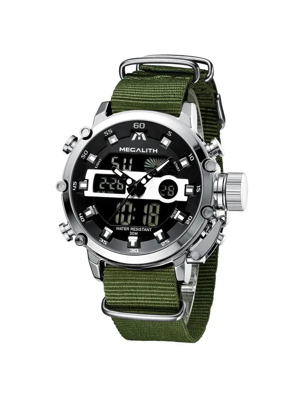 OVERFLY Analog Digital Chronograph Dual Time watch For-Men (NOW IN INDIA) MEGALITH 8051 Silver-Green