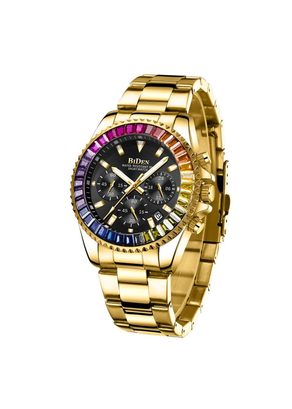 OVERFLY BIDEN Chronograph Luxury Men's Watch (NOW IN INDIA) Rainbow(BD-0037-Gold Black)