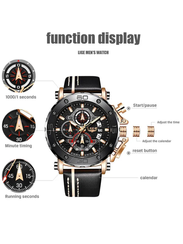 OVERFLY LIGE Analog Chronograph Luxury Watch for Men - Black