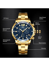 OVERFLY Luxury Chronograph Watch for Men's - MEGALITH NOW IN INDIA (8048-Gold)