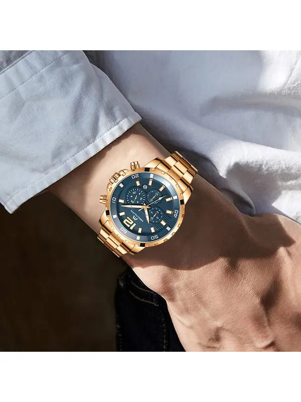 OVERFLY Luxury Chronograph Watch for Men's - MEGALITH NOW IN INDIA (8048-Gold)