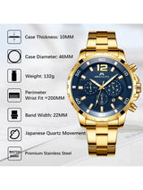 OVERFLY Luxury Chronograph Watch for Men's - MEGALITH NOW IN INDIA (8048-Gold)