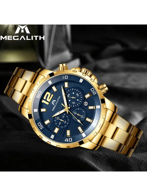 OVERFLY Luxury Chronograph Watch for Men's - MEGALITH NOW IN INDIA (8048-Gold)