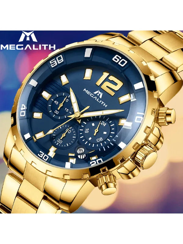 OVERFLY Luxury Chronograph Watch for Men's - MEGALITH NOW IN INDIA (8048-Gold)