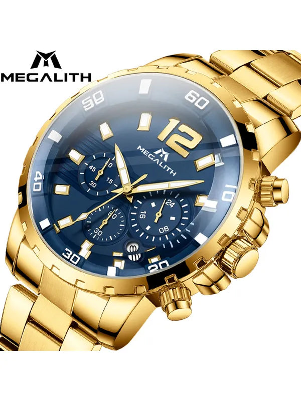 OVERFLY Luxury Chronograph Watch for Men's - MEGALITH NOW IN INDIA (8048-Gold)