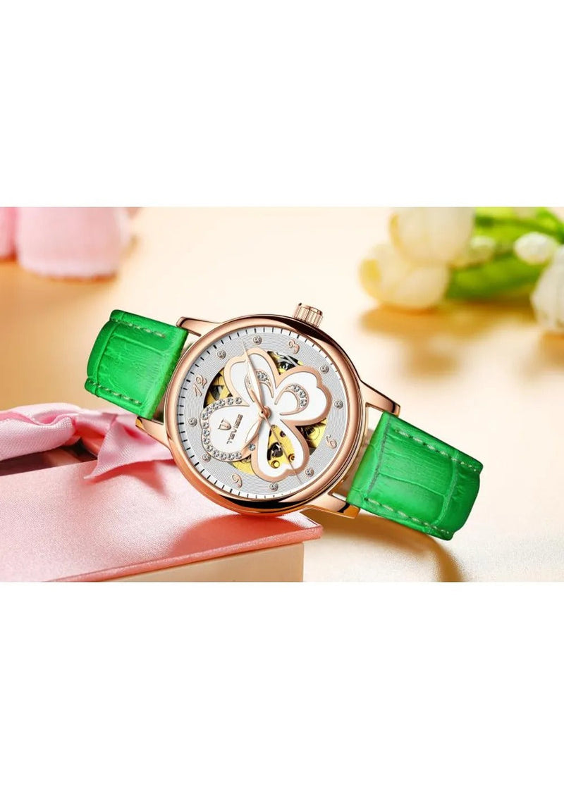 TEVISE Butterfly Dial Automatic Mechanical Skeleton Luxury Watch For Ladies